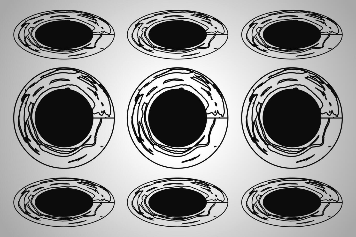 conjunto de manchas negro lugares de pintar en un blanco antecedentes. grunge marco de pintar círculos redondo formas vector