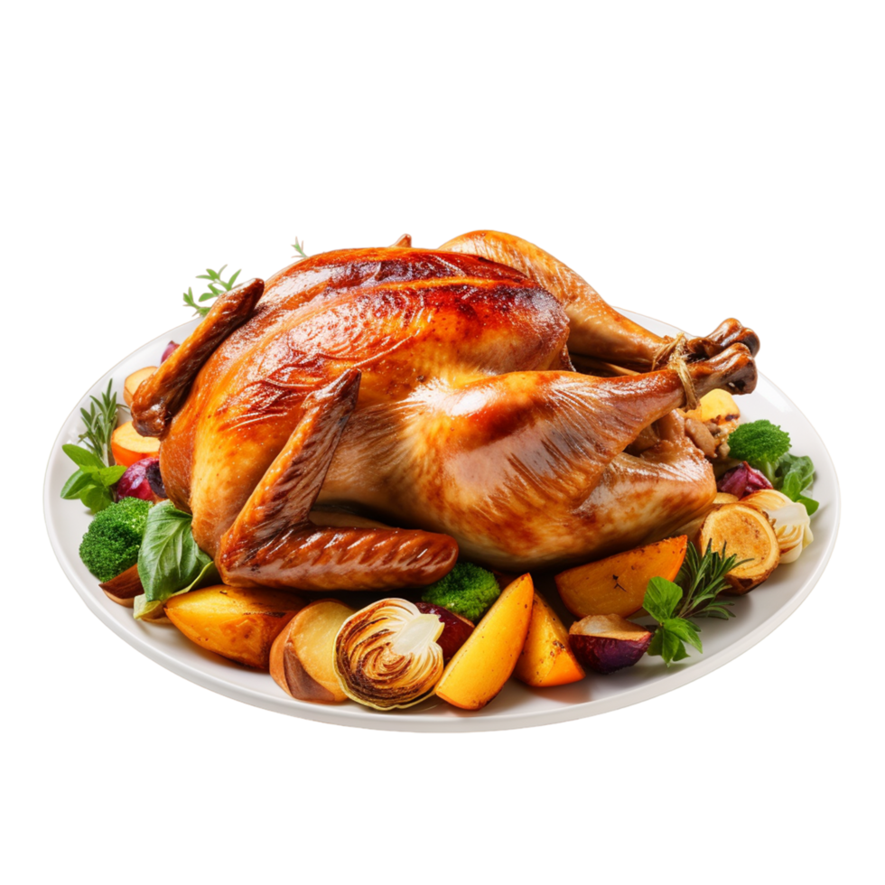 Thanksgiving Turkey Food Dinner Roast Whole Chicken ai generative png