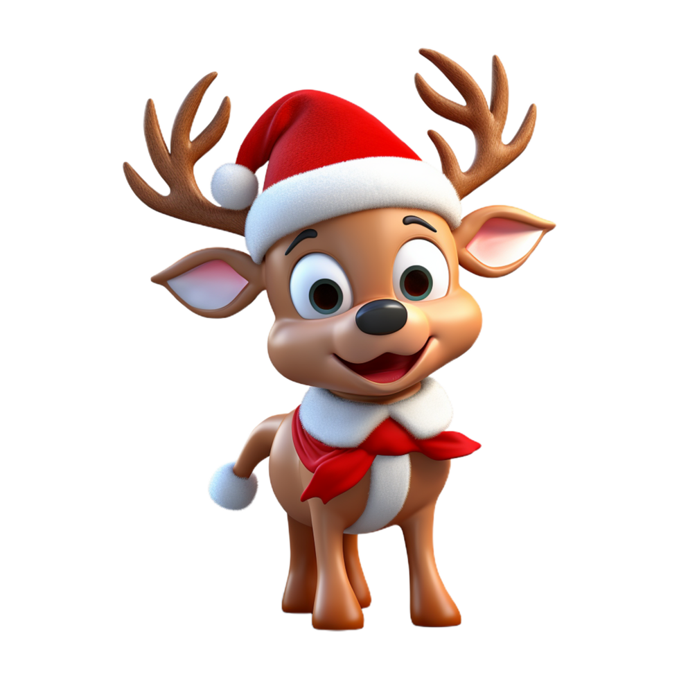 christmas cartoon reindeer with santa hat ai generative png