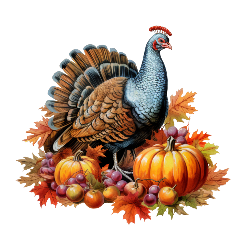 thanksgiving turkey bird with pumpkins and vegetables ai generative png