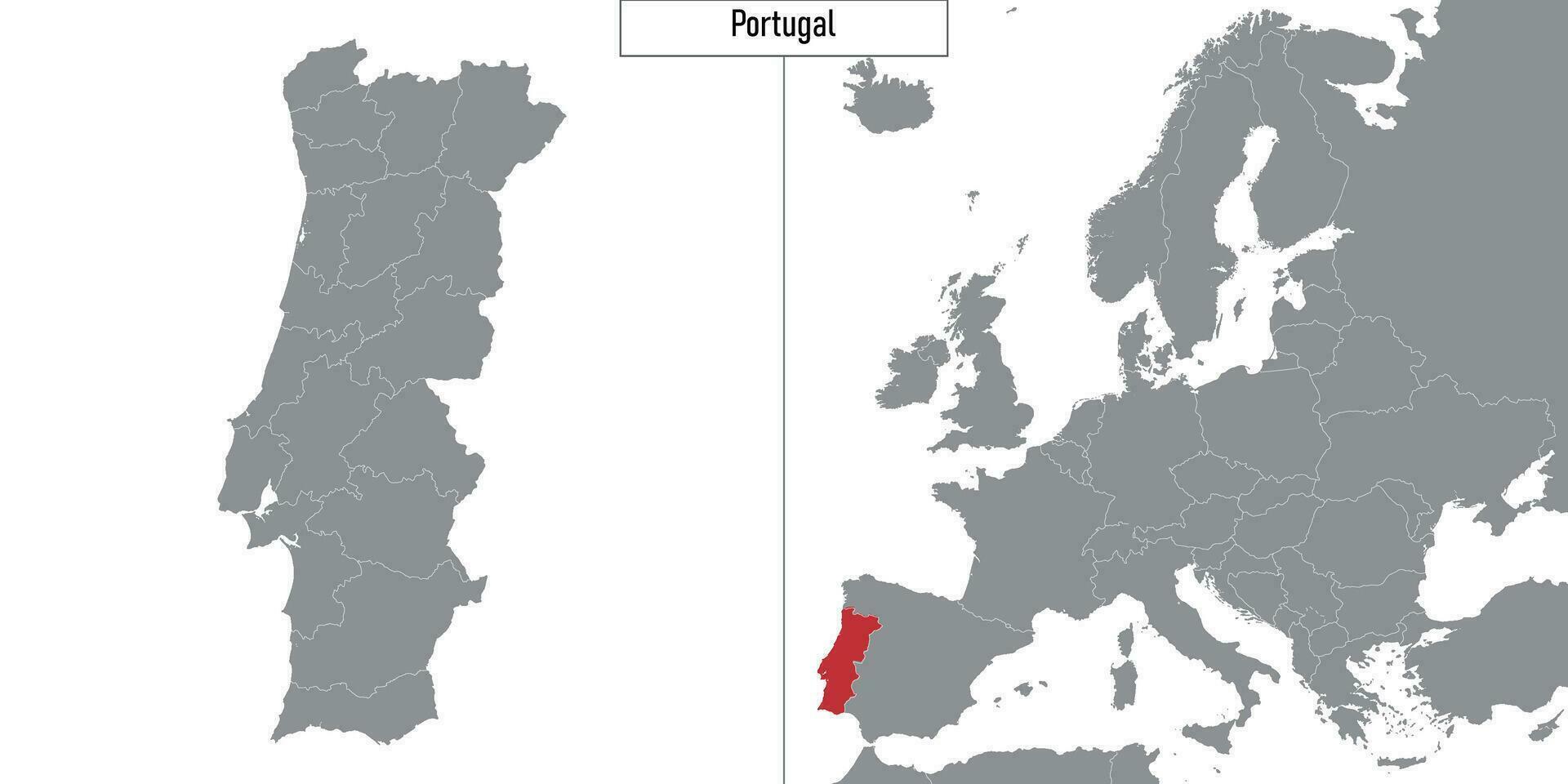 mapa de Portugal y ubicación en Europa mapa vector