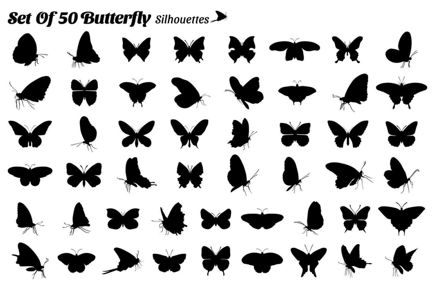 Collection of vector illustrations of butterfly insect silhouettes