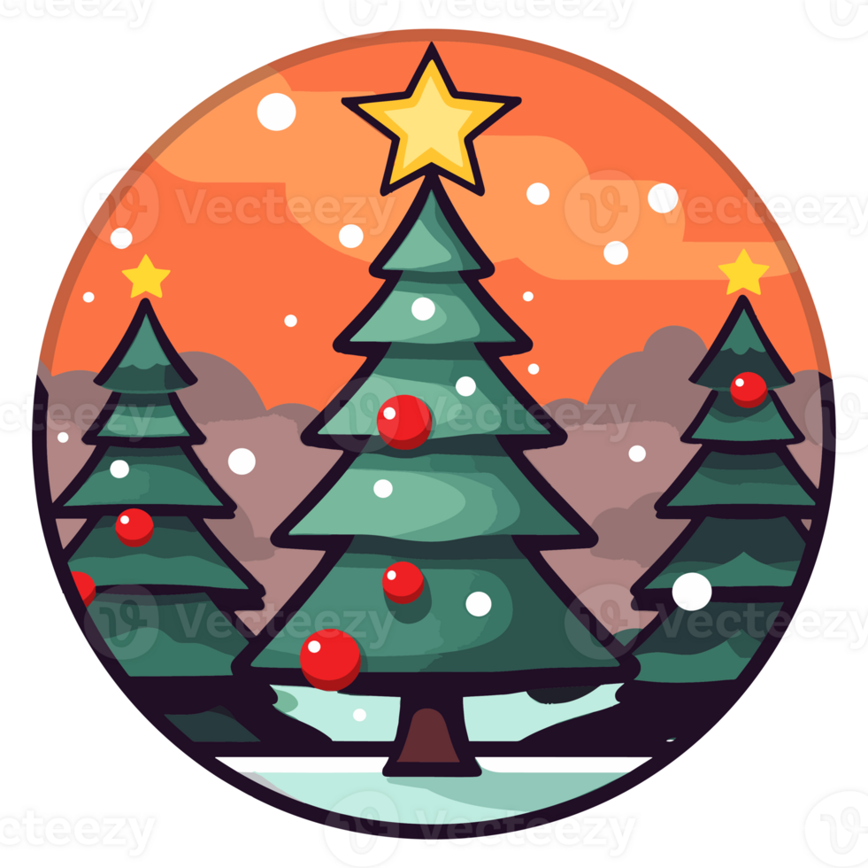 Round Christmas Sticker, Illustration for Christmas, Created With Generative AI Technology png