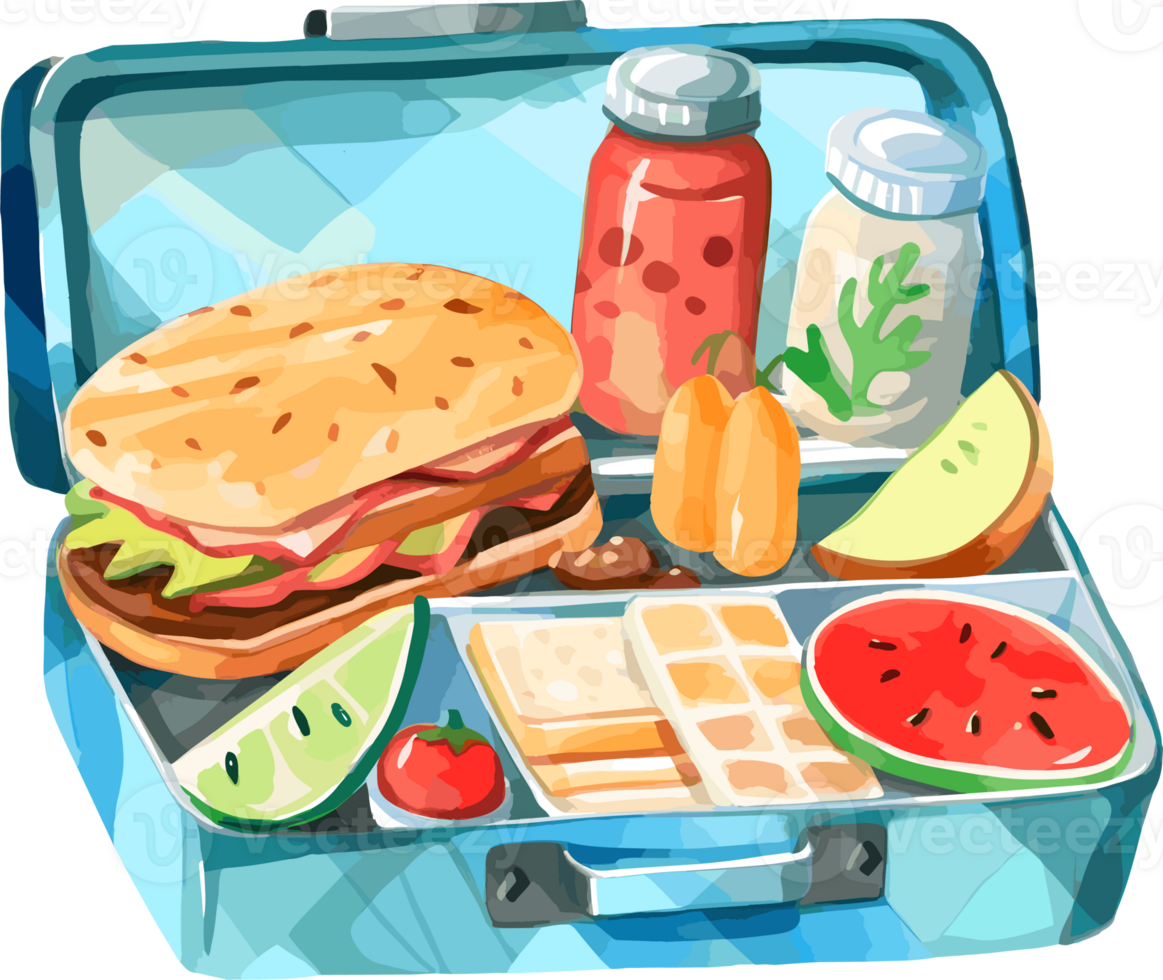 Watercolor Tiffin Box, Back To School Clipart Illustration, Created With Generative AI Technology png