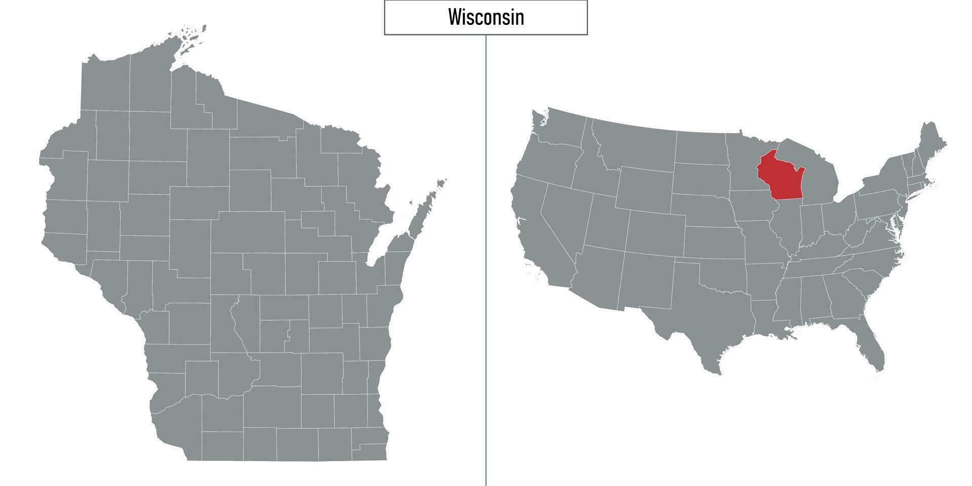 map of Wisconsin state of United States and location on USA map vector