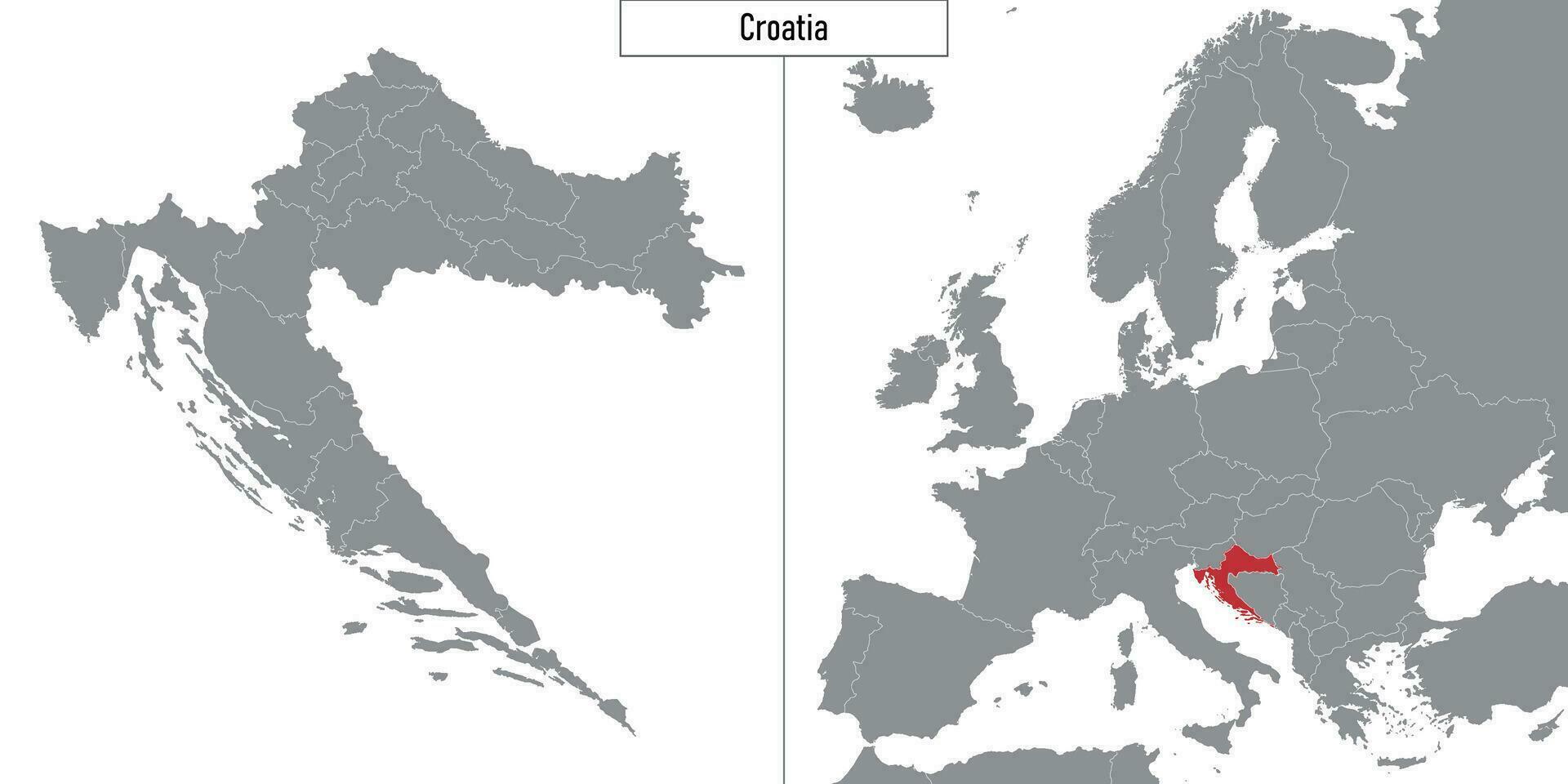 mapa de Croacia y ubicación en Europa mapa vector