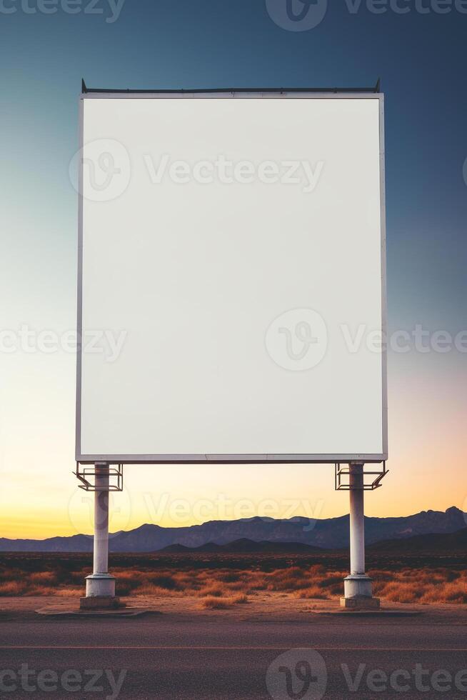 Vibrant sunset forming a fiery backdrop for a blank billboard frame, perfect for bold advertising photo