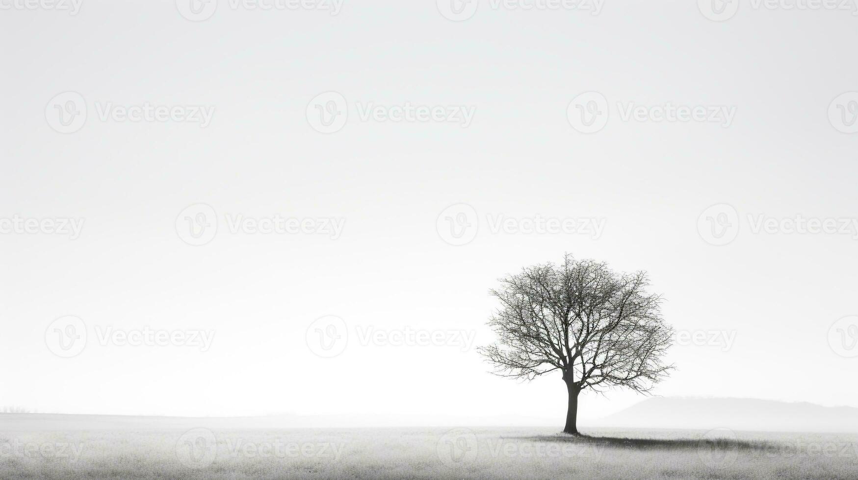 Embodying solitude - Monochromatic image of a lone tree casting shadows against a stark white background AI Generative photo