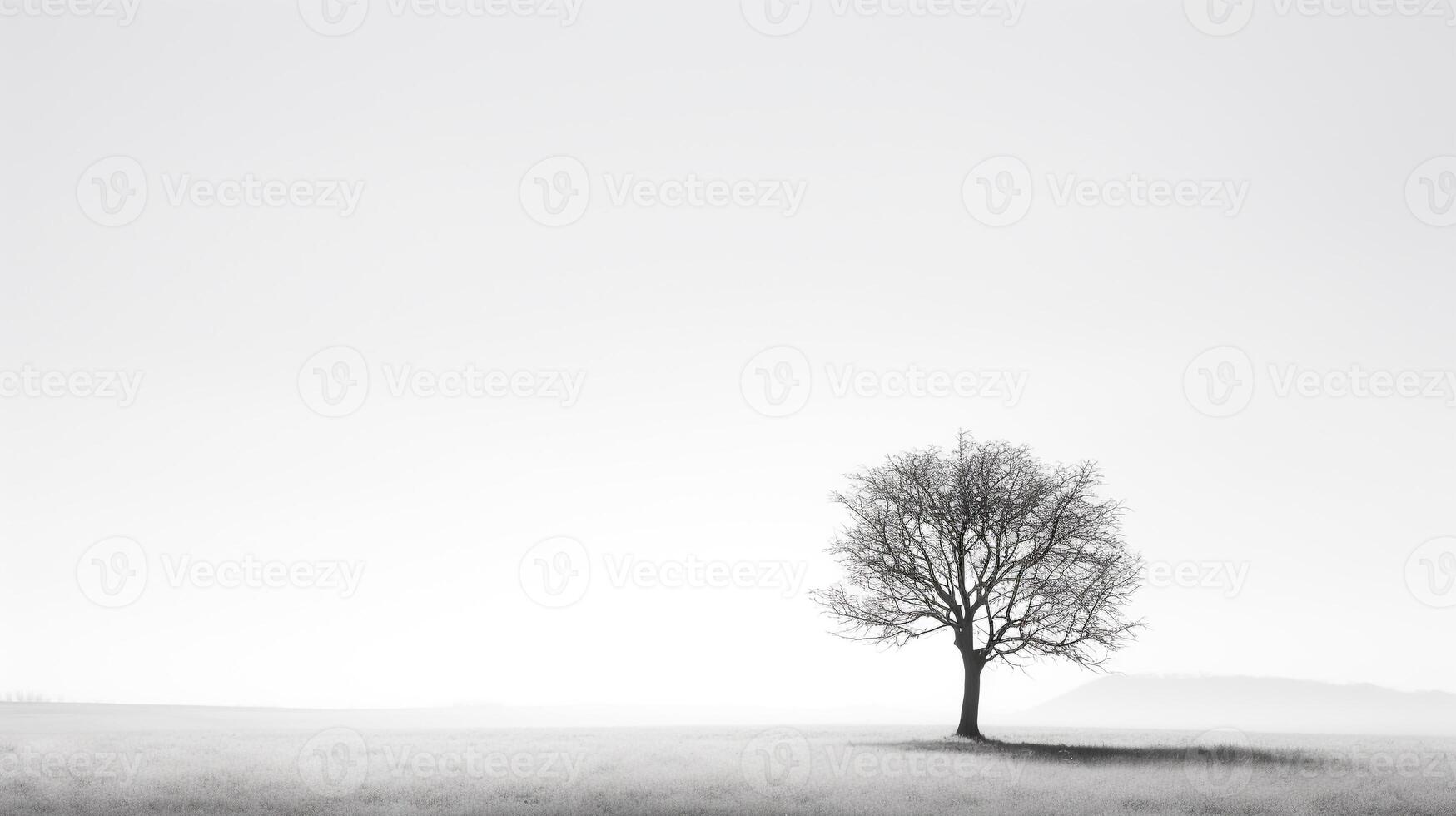 encarnando soledad - monocromo imagen de un solitario árbol fundición oscuridad en contra un rígido blanco antecedentes ai generativo foto