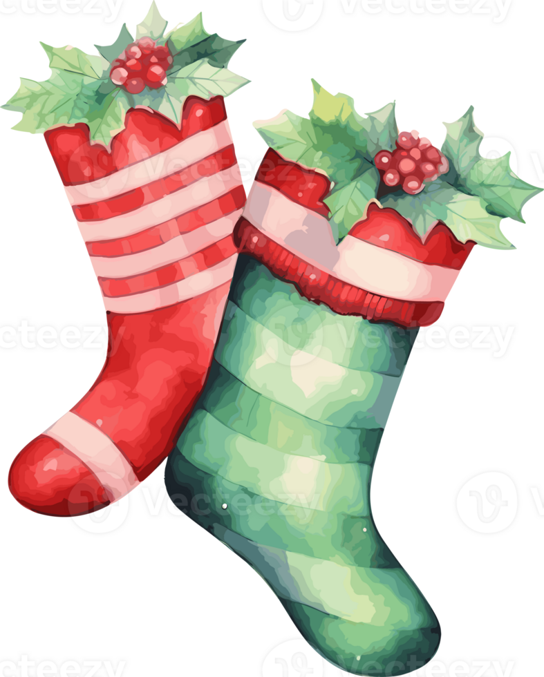 Watercolor Socks, Merry Christmas Clipart Illustration, Created With Generative AI Technology png
