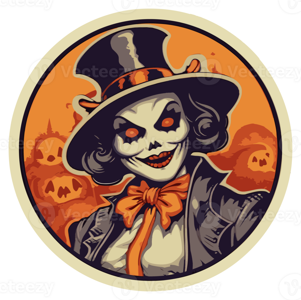 Retro Halloween Sticker, Round Horror Illustration for Halloween, Created With Generative AI Technology png
