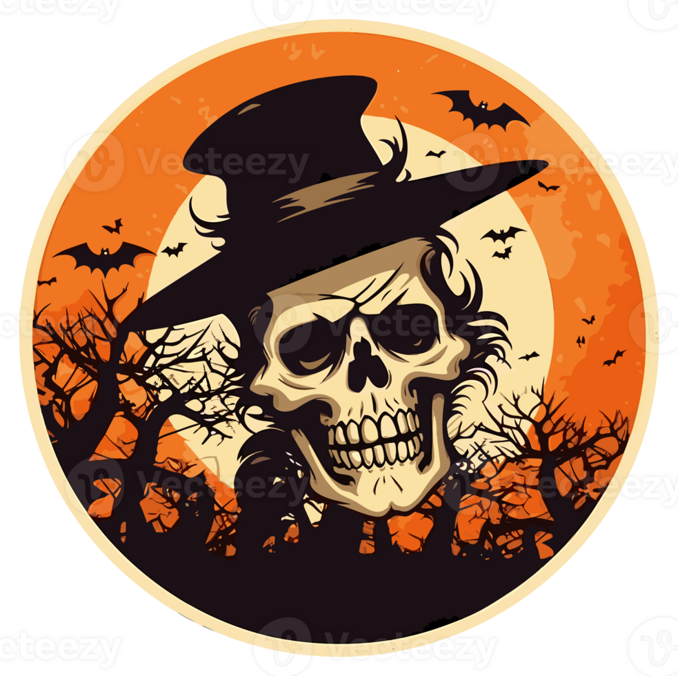Retro Halloween Sticker, Round Horror Illustration for Halloween, Created With Generative AI Technology png