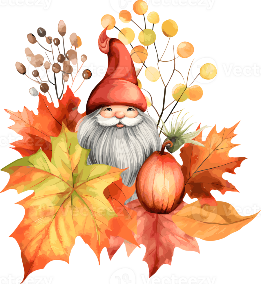 Watercolor Gnome, Fall Autumn Clipart Illustration, Created With Generative AI Technology png