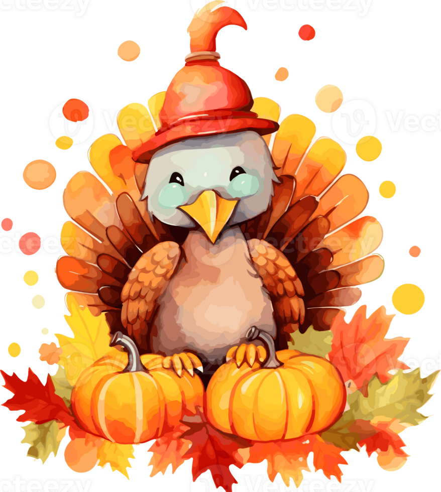 Watercolor Turkey Thanksgiving Day Clipart Illustration, Created With Generative AI Technology png