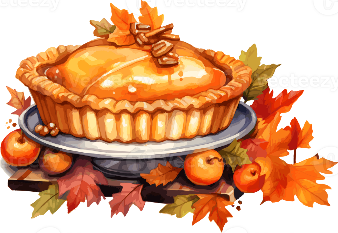 Watercolor Pie, Thanksgiving Day Clipart Illustration, Created With Generative AI Technology png