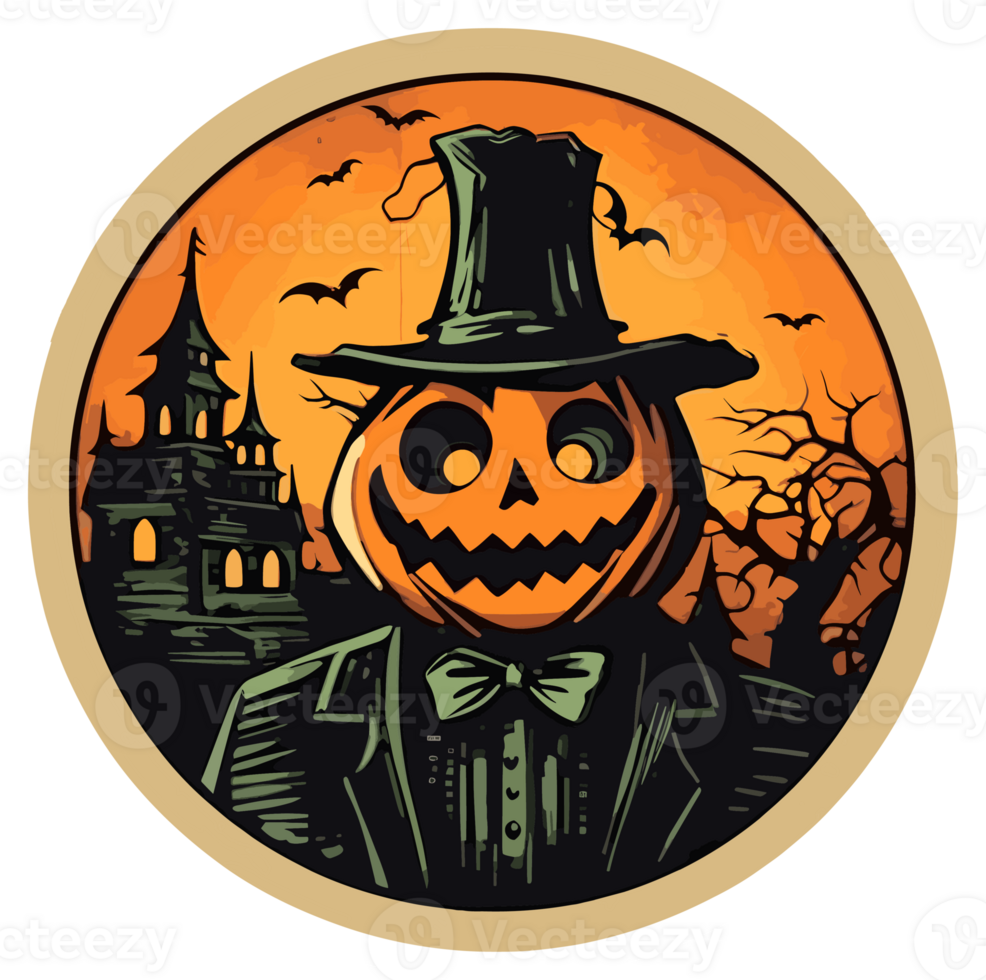 Retro Halloween Sticker, Round Horror Illustration for Halloween, Created With Generative AI Technology png