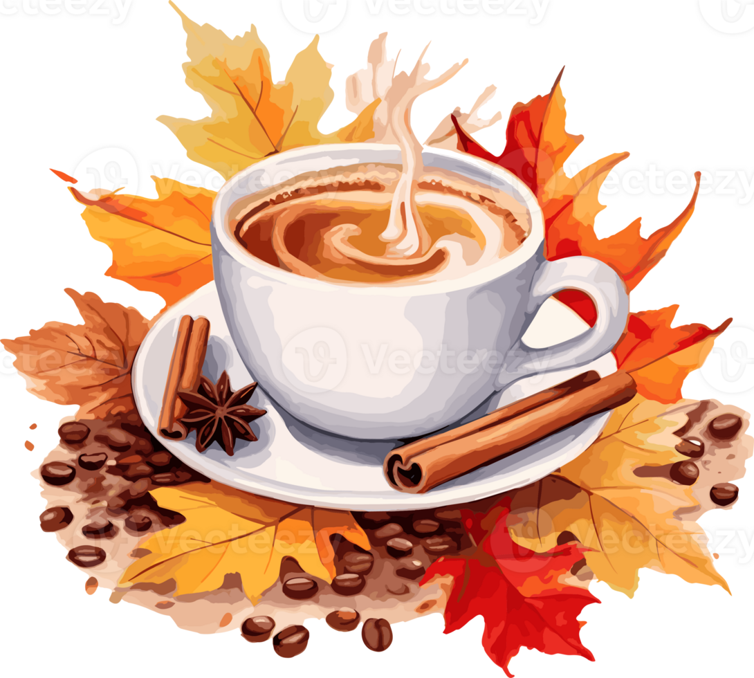 Watercolor Coffee, Fall Autumn Clipart Illustration, Created With Generative AI Technology png