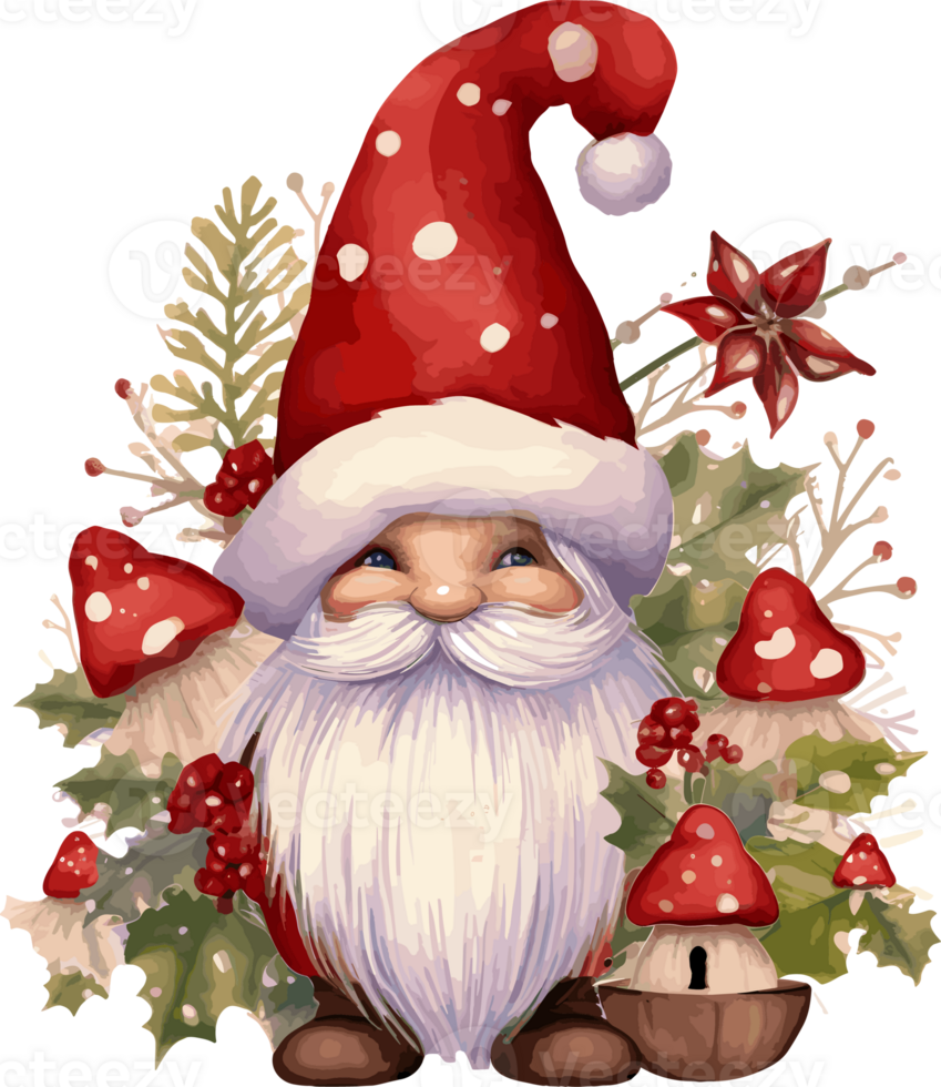 Watercolor Gnome,  Merry Christmas Clipart Illustration, Created With Generative AI Technology png