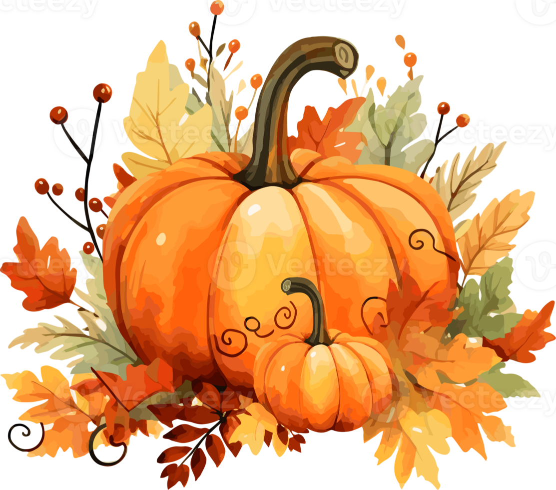 Watercolor Pumpkin,  Fall Autumn Clipart Illustration, Created With Generative AI Technology png