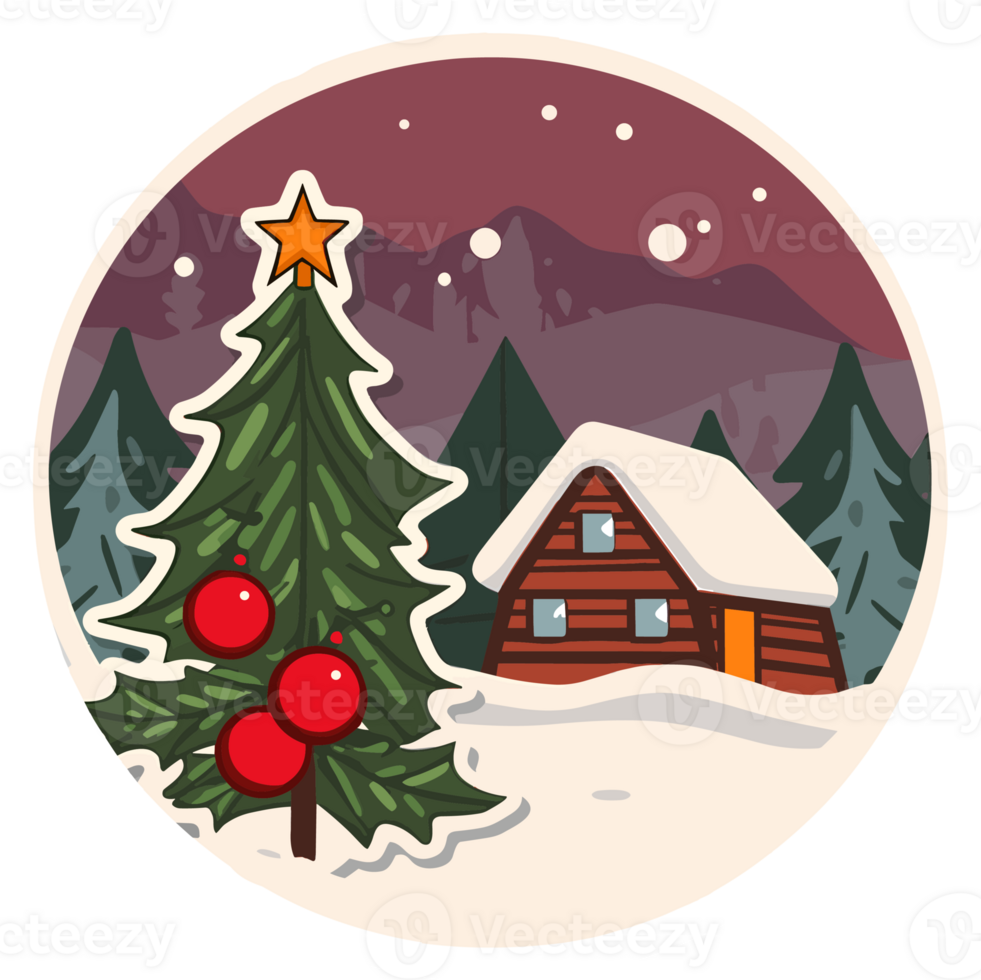 Round Christmas Sticker, Illustration for Christmas, Created With Generative AI Technology png