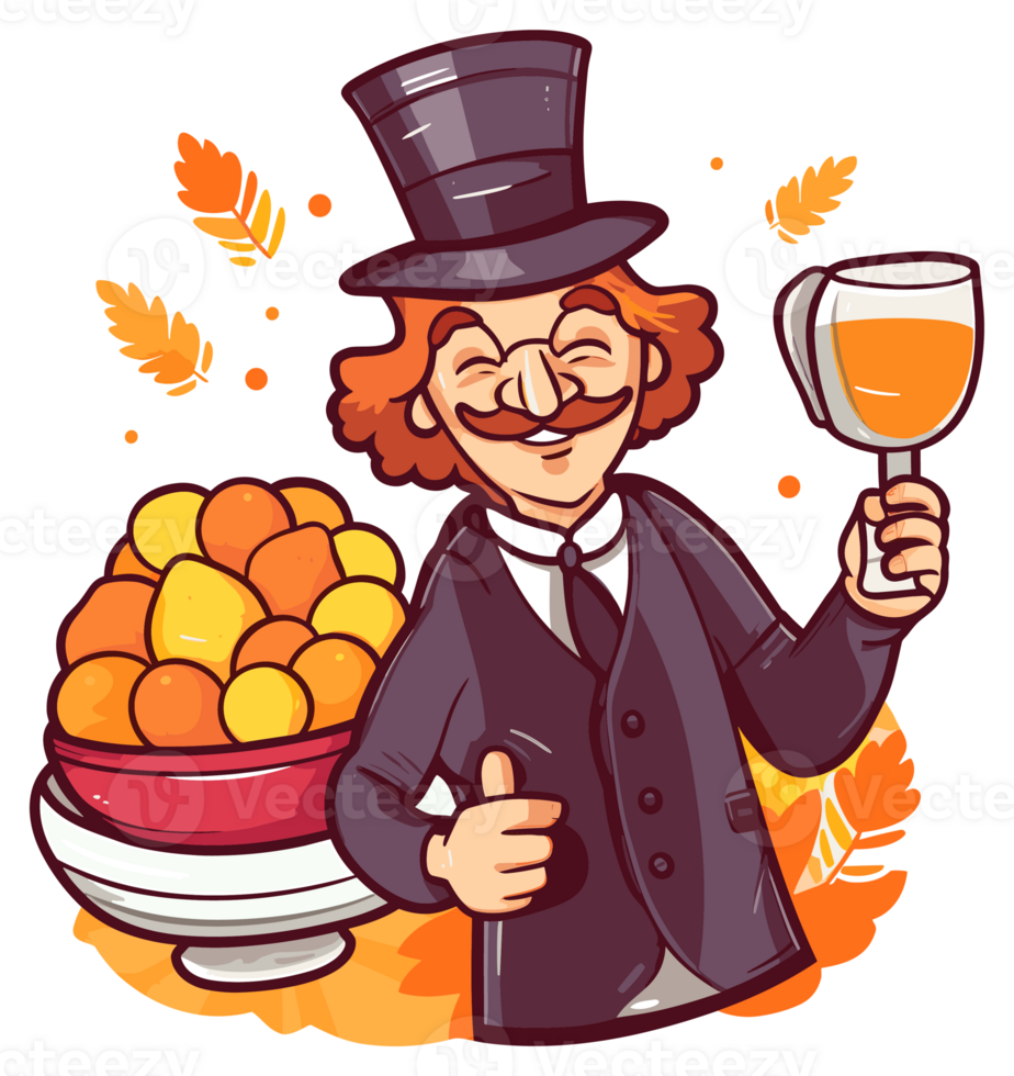 Thanksgiving Sticker with Cute cartoon Illustration, Created With Generative AI Technology png
