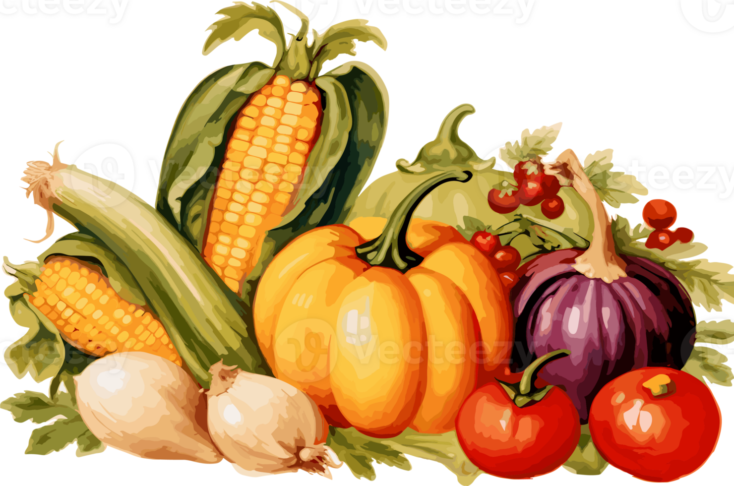 Watercolor Vegetable,  Thanksgiving Day Clipart Illustration, Created With Generative AI Technology png