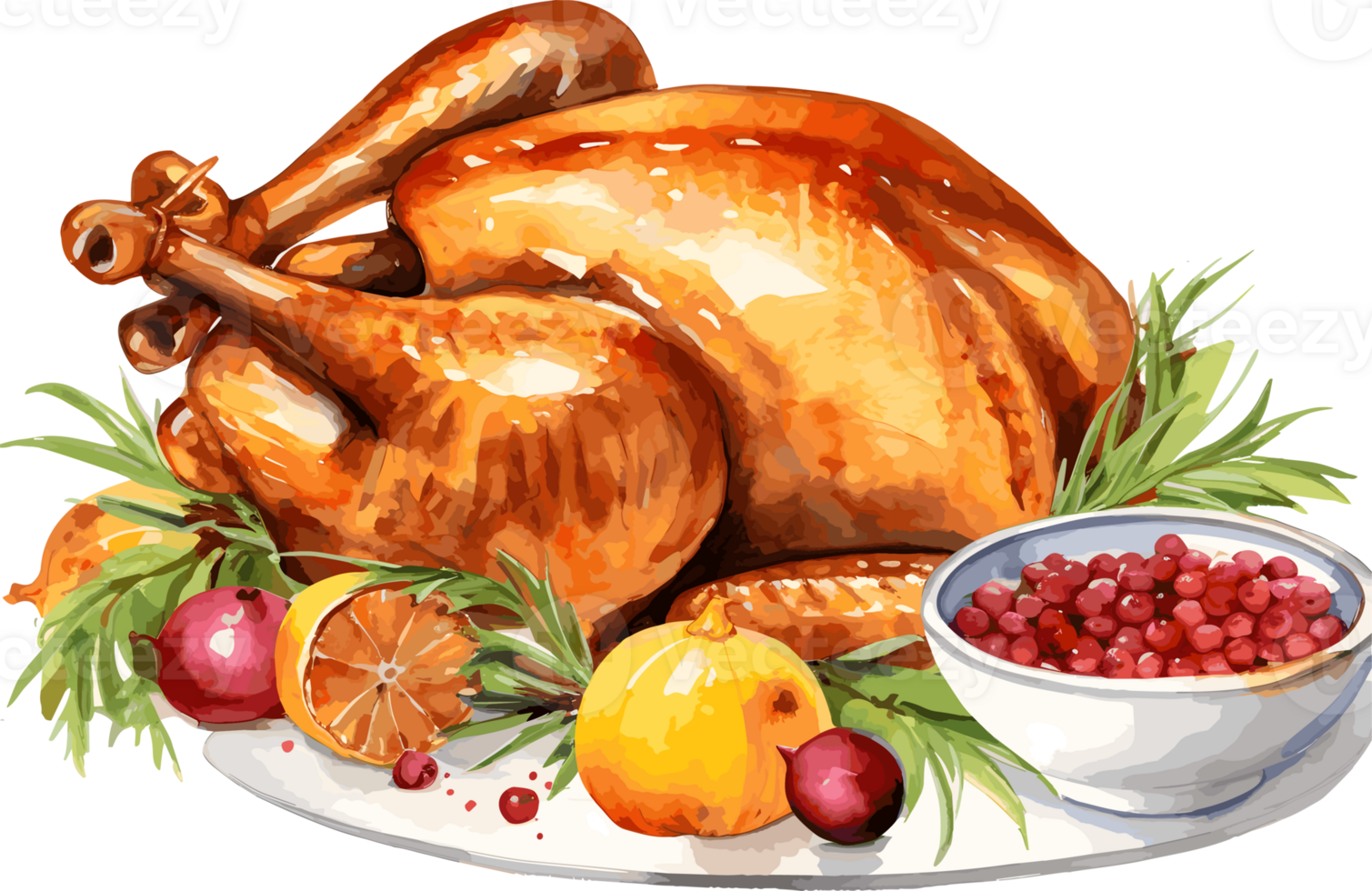 Watercolor Roast chicken, Thanksgiving Day Clipart Illustration, Created With Generative AI Technology png