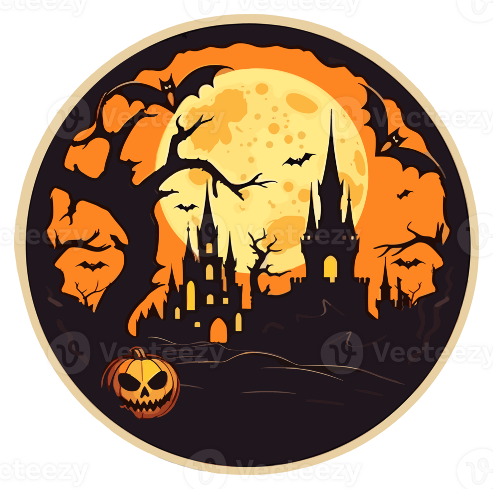 Retro Halloween Sticker, Round Horror Illustration for Halloween, Created With Generative AI Technology png