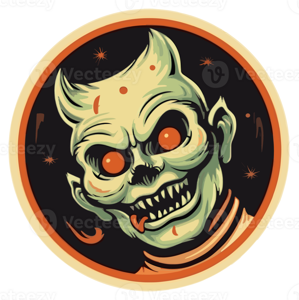 Retro Halloween Sticker, Round Horror Illustration for Halloween, Created With Generative AI Technology png