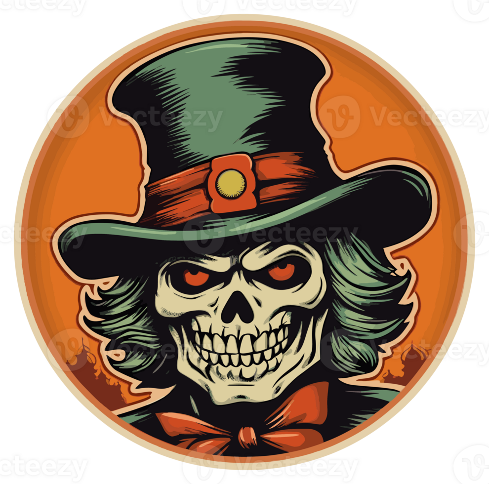 Retro Halloween Sticker, Round Horror Illustration for Halloween, Created With Generative AI Technology png