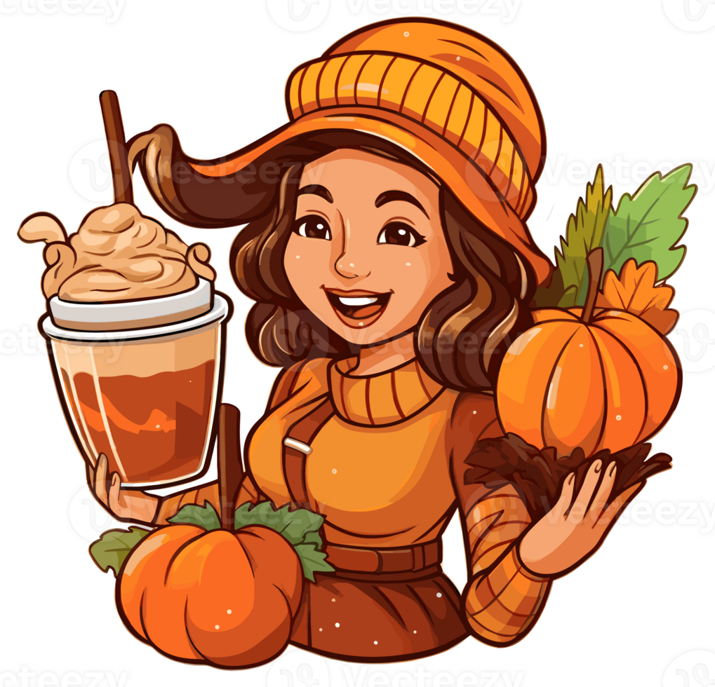 Thanksgiving Sticker with Cute cartoon Illustration, Created With Generative AI Technology png