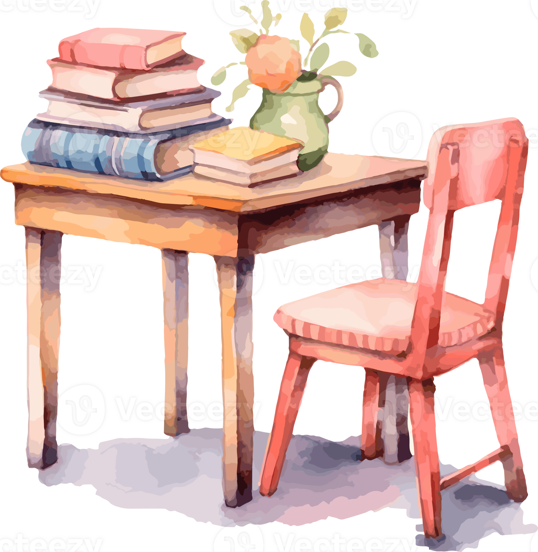 Watercolor Reading Table, Back To School Clipart Illustration, Created