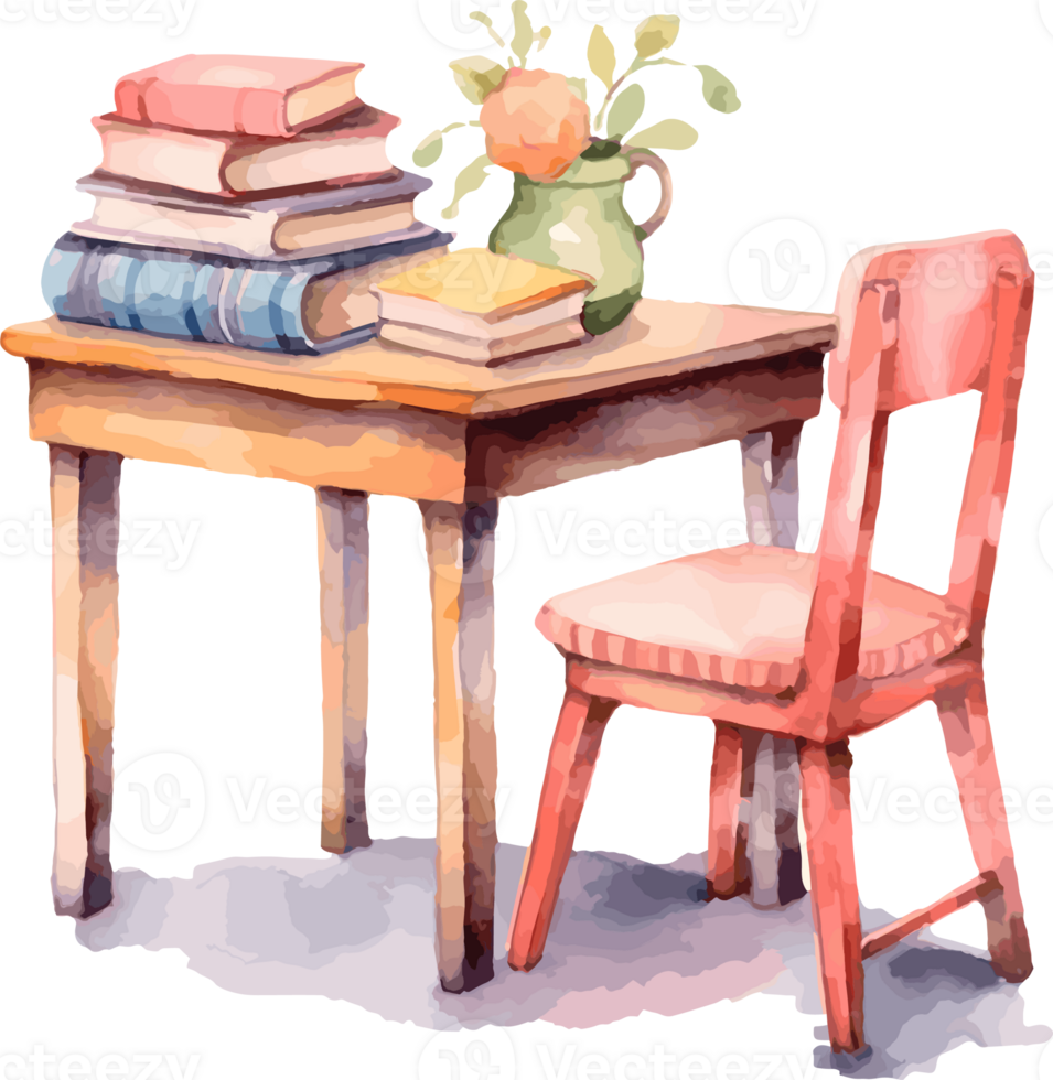 Watercolor Reading Table,  Back To School Clipart Illustration, Created With Generative AI Technology png