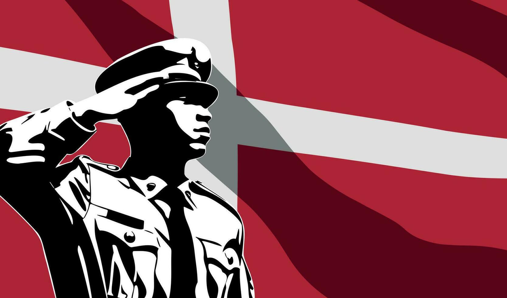 Silhouette of soldier with Denmark flag on background. vector
