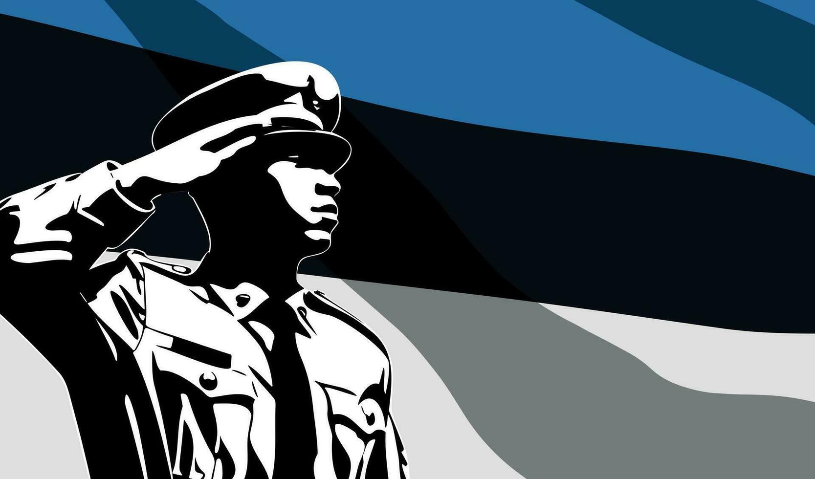 silueta de soldado con Estonia bandera en antecedentes. vector