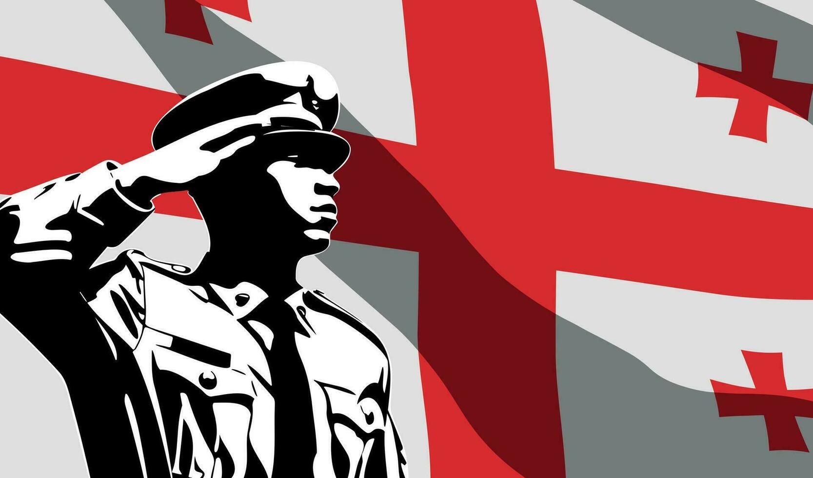 Silhouette of soldier with Georgia flag on background. vector