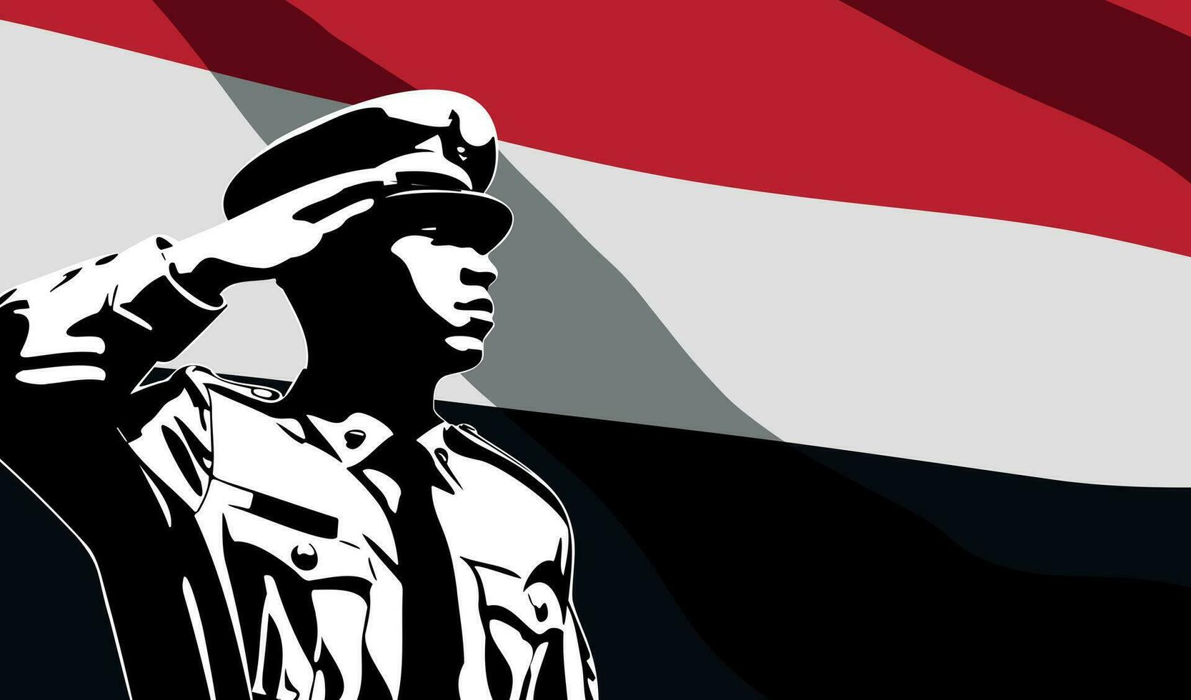 Silhouette of soldier with Yemen flag on background vector