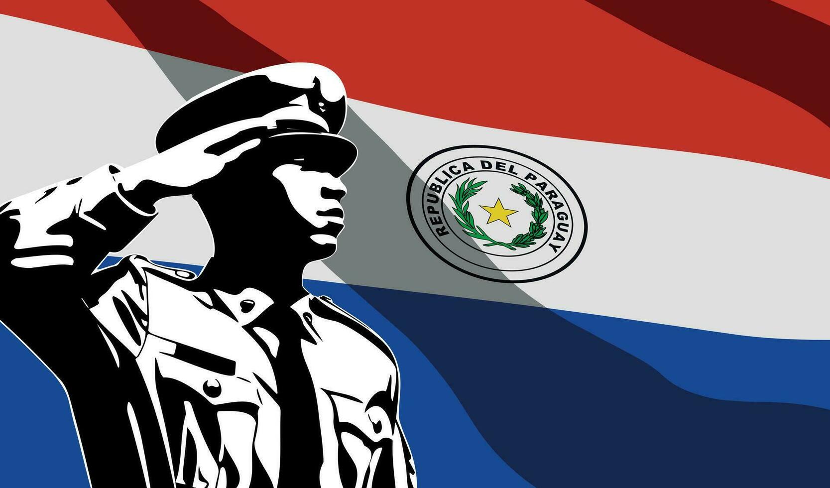 Silhouette of soldier with Paraguay flag on background vector