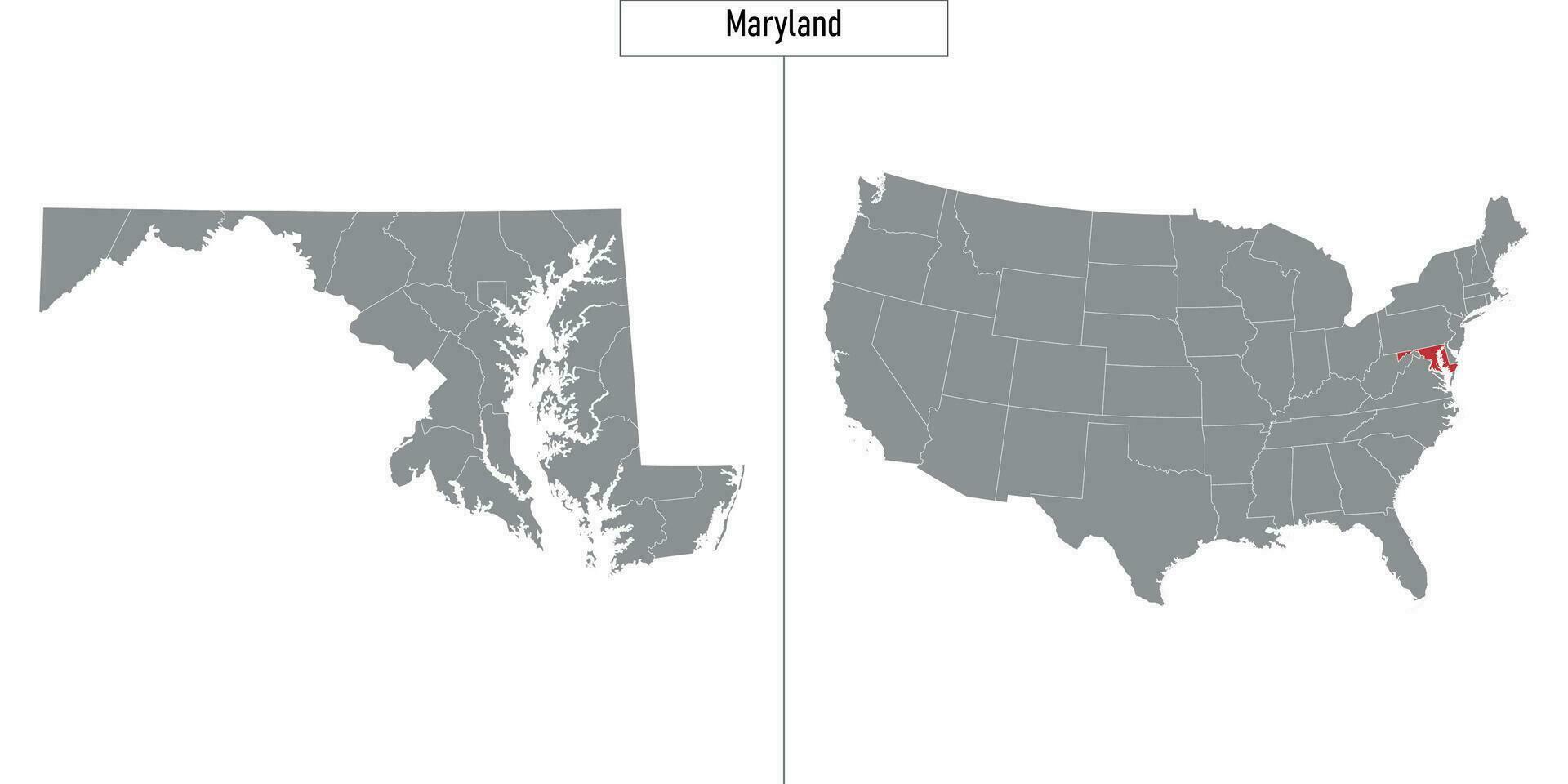map of Maryland state of United States and location on USA map vector