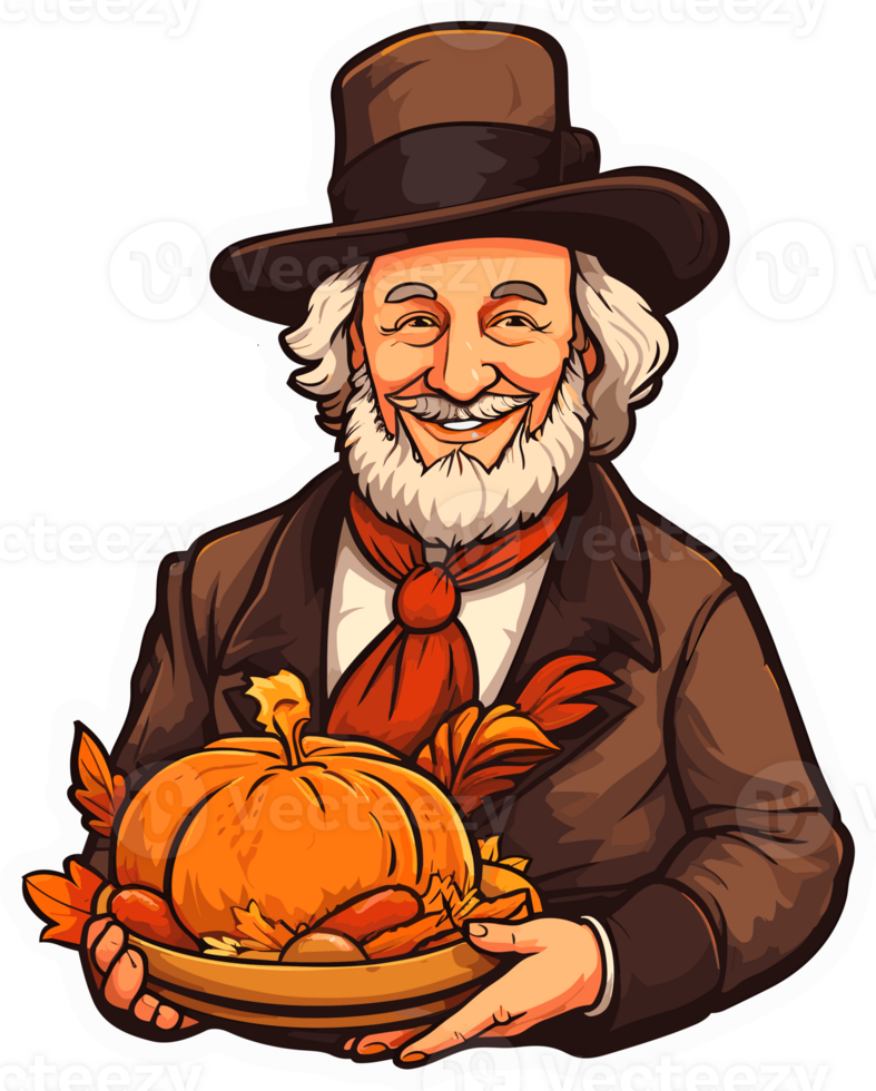Thanksgiving Sticker with Cute cartoon Illustration, Created With Generative AI Technology png