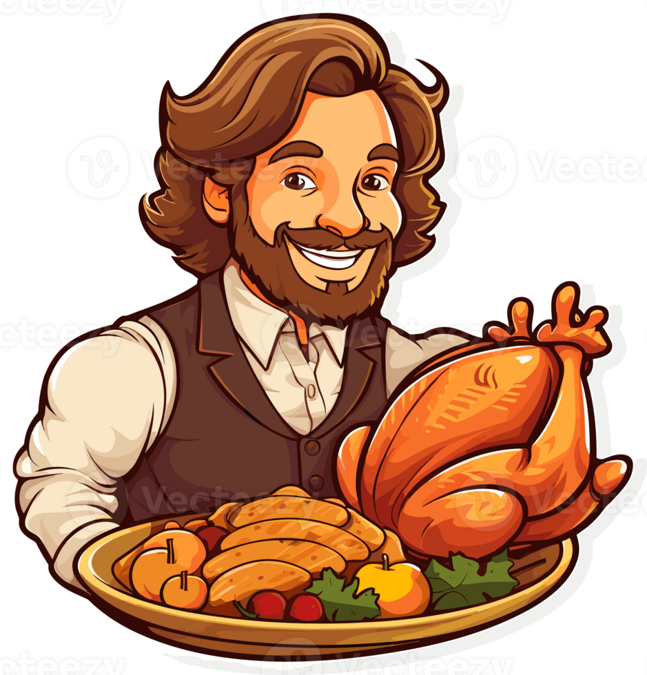Thanksgiving Sticker with Cute cartoon Illustration, Created With Generative AI Technology png