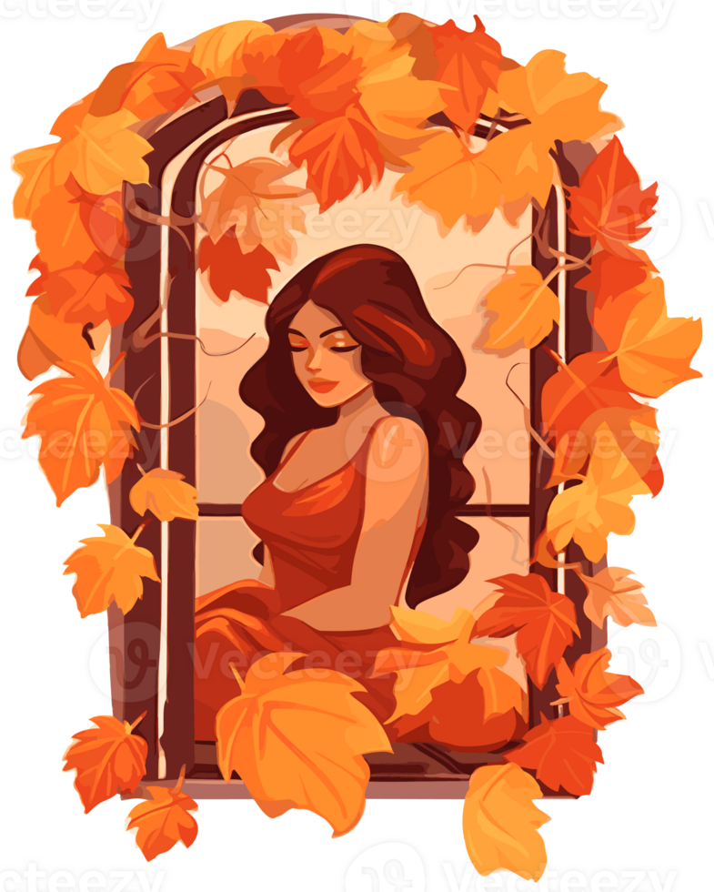 Fall Autumn Sticker with Cute Girl cartoon Illustration, Created With Generative AI Technology png