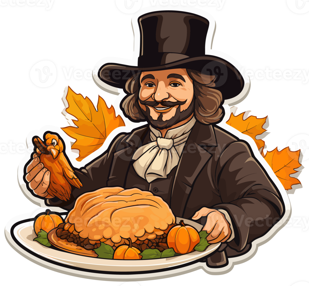 Thanksgiving Sticker with Cute cartoon Illustration, Created With Generative AI Technology png