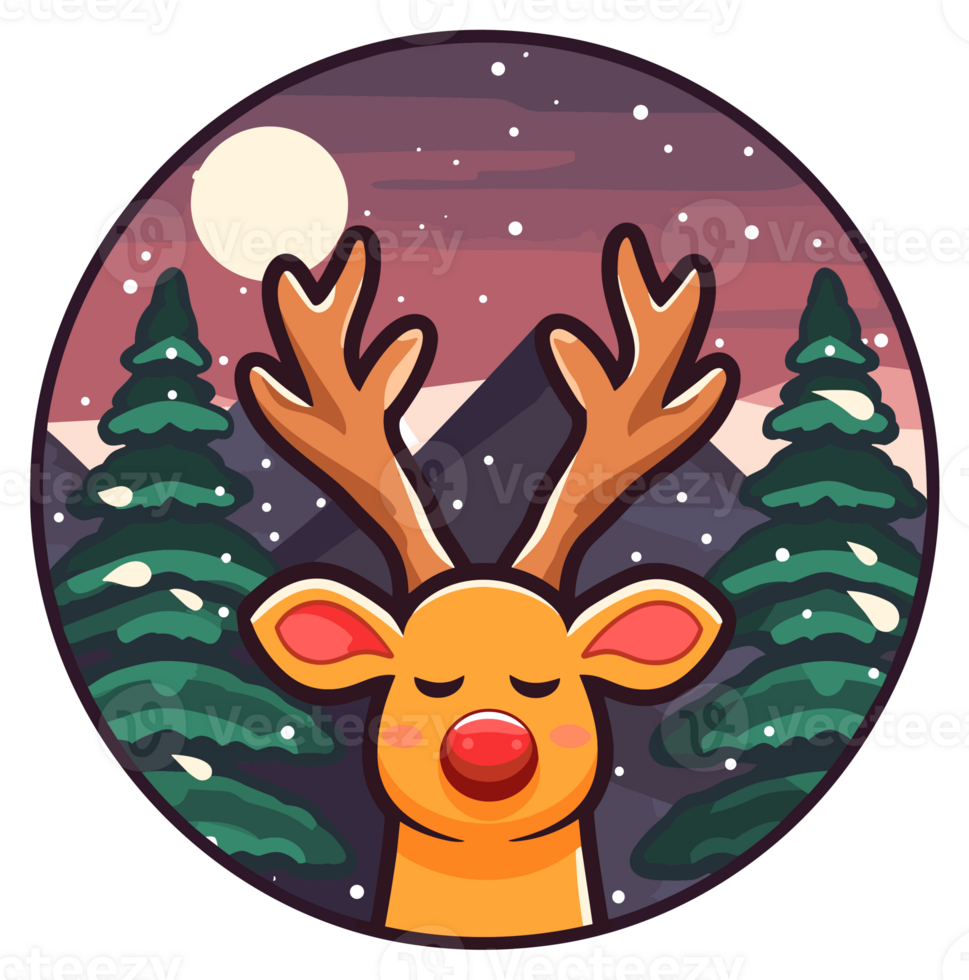 Round Christmas Sticker, Illustration for Christmas, Created With Generative AI Technology png