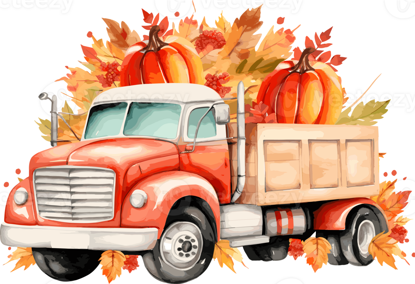 Watercolor Truck, Thanksgiving Day Clipart Illustration, Created With Generative AI Technology png