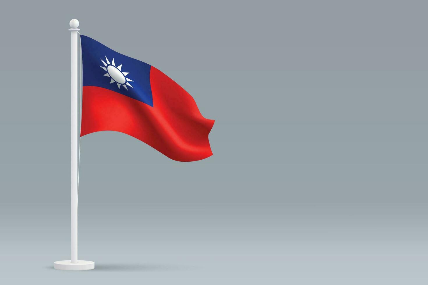 3d realistic national Taiwan flag isolated on gray background vector