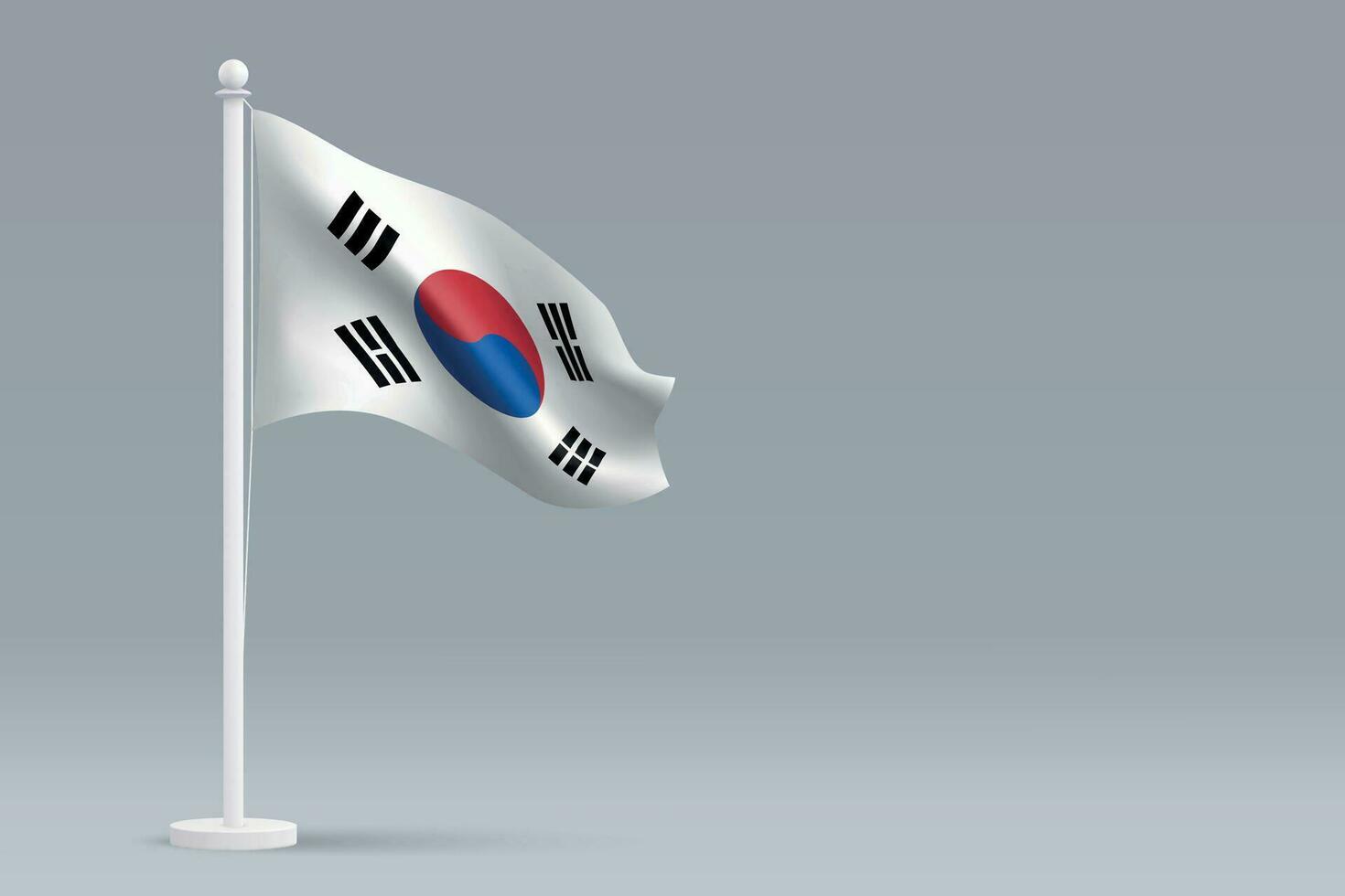 3d realistic national South Korea flag isolated on gray background vector