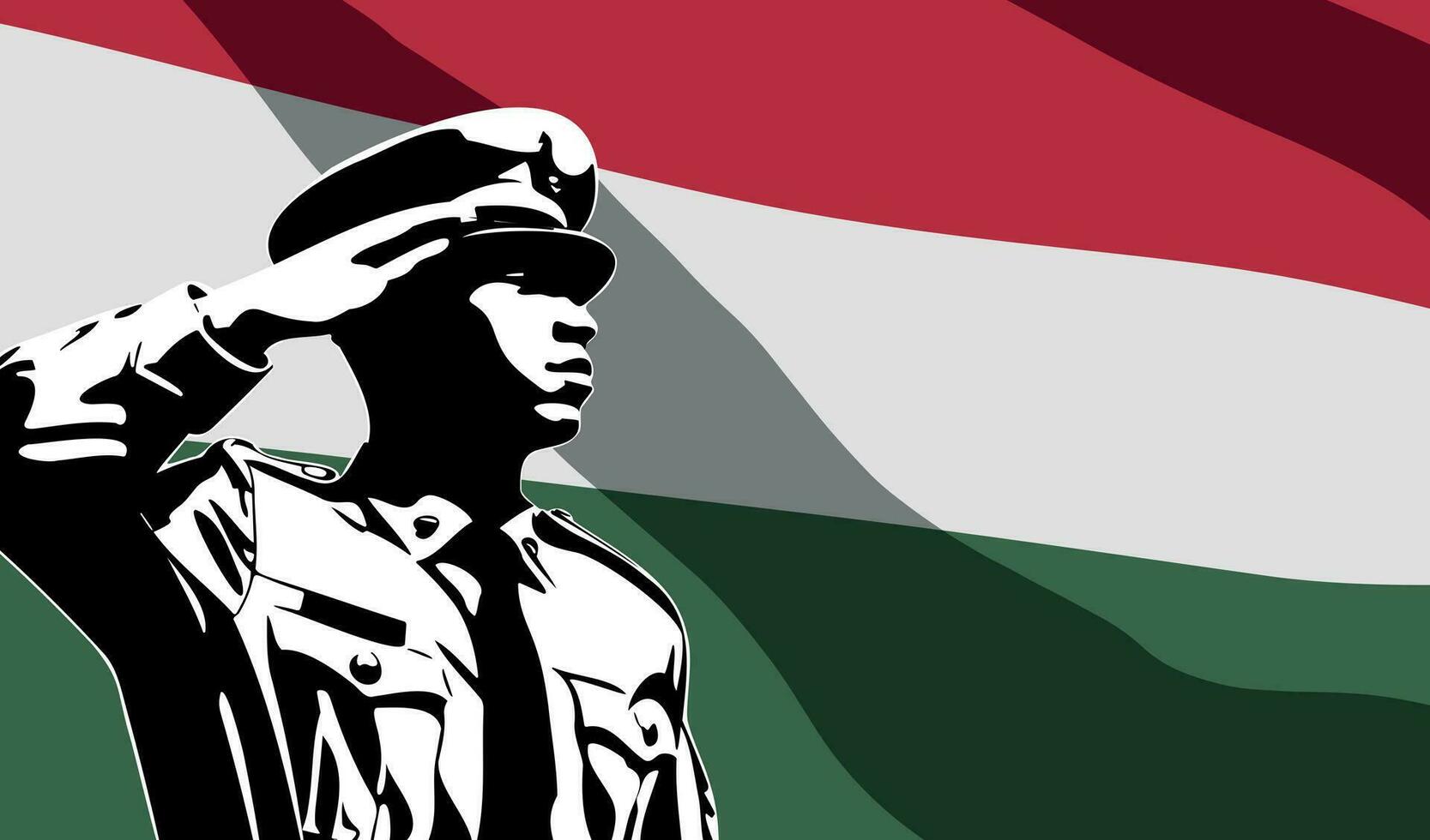 Silhouette of soldier with Hungary flag on background. vector