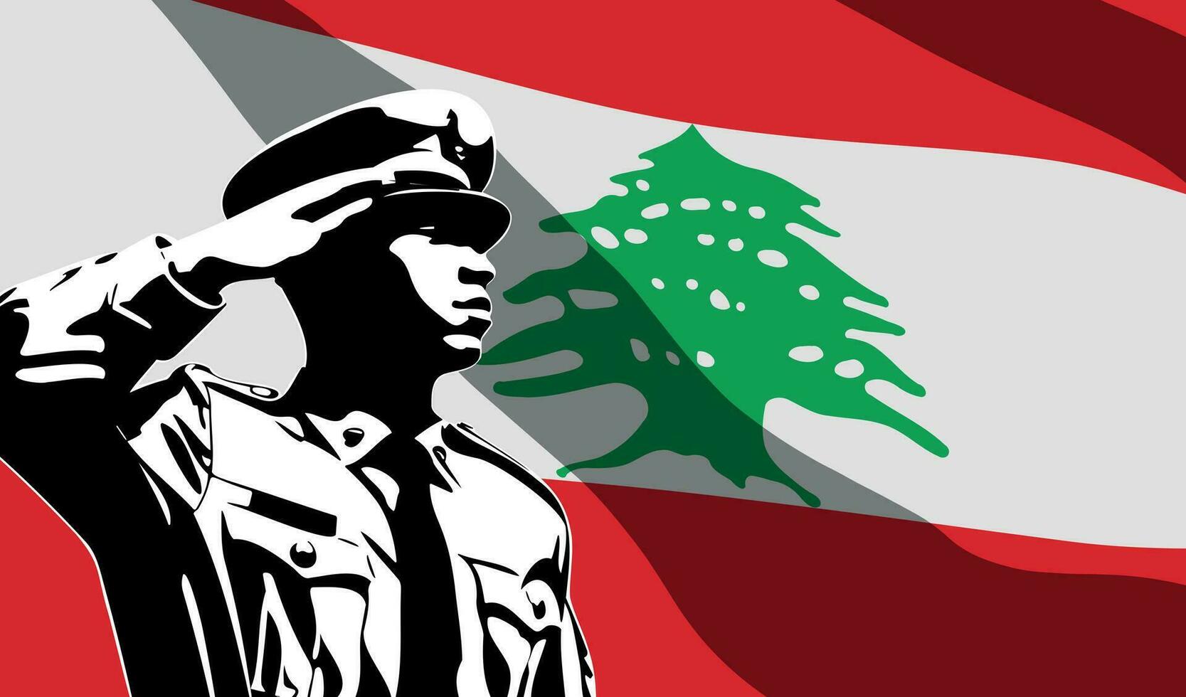 Silhouette of soldier with Lebanon flag on background vector