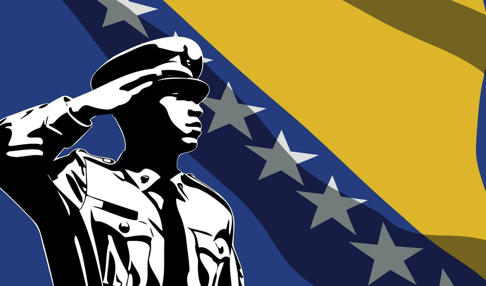 silueta de soldado con bosnia y herzegovina bandera en antecedentes. vector